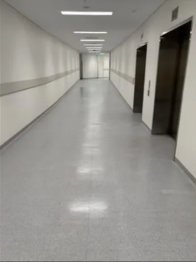 Long clean corridor with polished floor