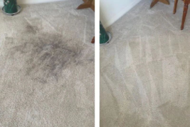 Before and after: a stained carpet restored by carpet cleaning