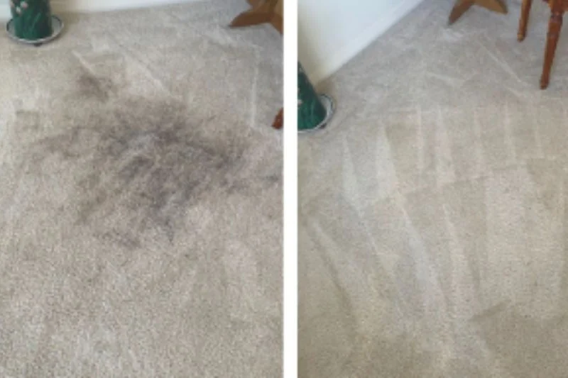 Before and after: a stained carpet restored by carpet cleaning