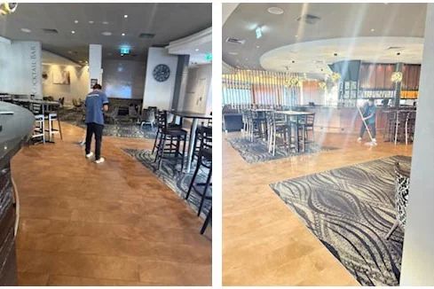 Cleaners mopping the floors of a Perth hospitality venue